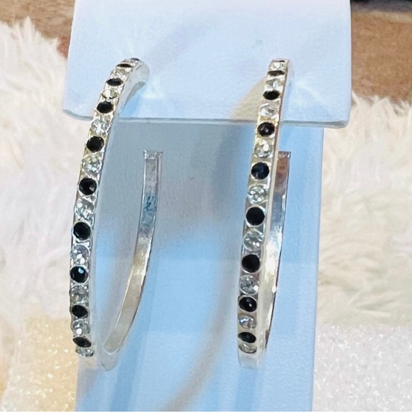 Silvertone with bling accents, open hoop pierced costume earrings - Picture 9 of 9